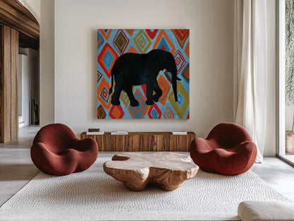 African Animal I by Farida Zaman. Shown as extra-large giant wall art in a modern living room. Available as an archival giclee rolled canvas, fine art paper, or poster print. SKU 42837a.
