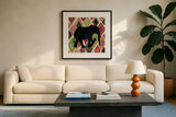 African Animal I Jewel by Farida Zaman. Displayed in a glass frame with matte in a clean modern living room. Available as an archival giclee rolled canvas, fine art paper, or poster print. SKU 53984a.