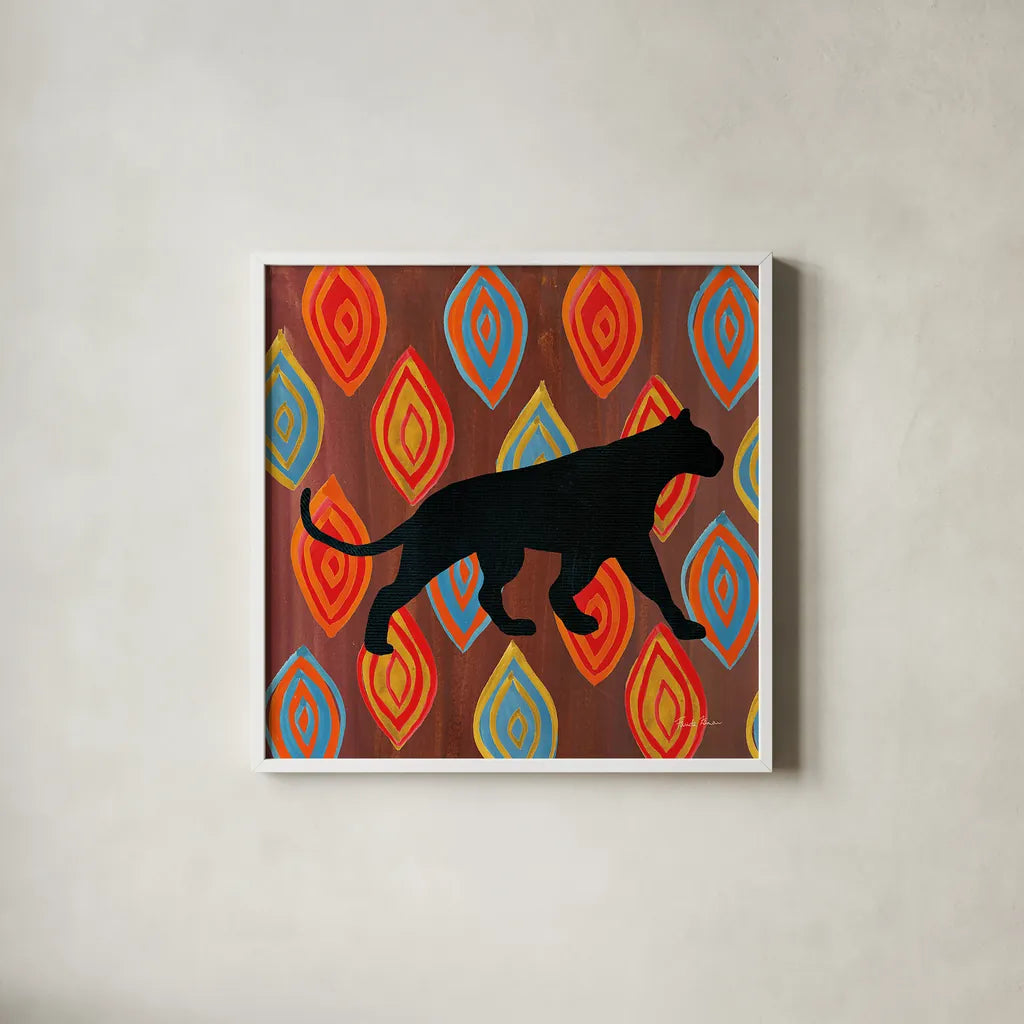 African Animal II by Farida Zaman. Shown in a crisp white glass frame for a clean and minimalist style. Available as an archival giclee rolled canvas, fine art paper, or poster print. SKU 42838a.