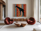 African Animal III by Farida Zaman. Shown as extra-large giant wall art in a modern living room. Available as an archival giclee rolled canvas, fine art paper, or poster print. SKU 42839a.