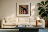 African Animal III Jewel by Farida Zaman. Displayed in a glass frame with matte in a clean modern living room. Available as an archival giclee rolled canvas, fine art paper, or poster print. SKU 53985a.