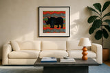 African Animal IV  by Farida Zaman. Displayed in a glass frame with matte in a clean modern living room. Available as an archival giclee rolled canvas, fine art paper, or poster print. SKU 42840a.