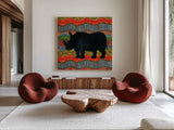African Animal IV  by Farida Zaman. Shown as extra-large giant wall art in a modern living room. Available as an archival giclee rolled canvas, fine art paper, or poster print. SKU 42840a.