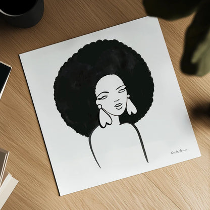 Afro Girl I by Farida Zaman. Shown as a detailed flat fine art print, highlighting archival giclee quality. Available as an archival giclee rolled canvas, fine art paper, or poster print. SKU 68003a.