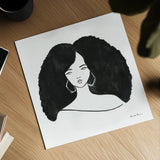 Afro Girl II by Farida Zaman. Shown as a detailed flat fine art print, highlighting archival giclee quality. Available as an archival giclee rolled canvas, fine art paper, or poster print. SKU 68004a.