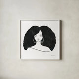 Afro Girl II by Farida Zaman. Shown in a crisp white glass frame for a clean and minimalist style. Available as an archival giclee rolled canvas, fine art paper, or poster print. SKU 68004a.