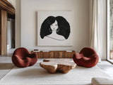 Afro Girl II by Farida Zaman. Shown as extra-large giant wall art in a modern living room. Available as an archival giclee rolled canvas, fine art paper, or poster print. SKU 68004a.