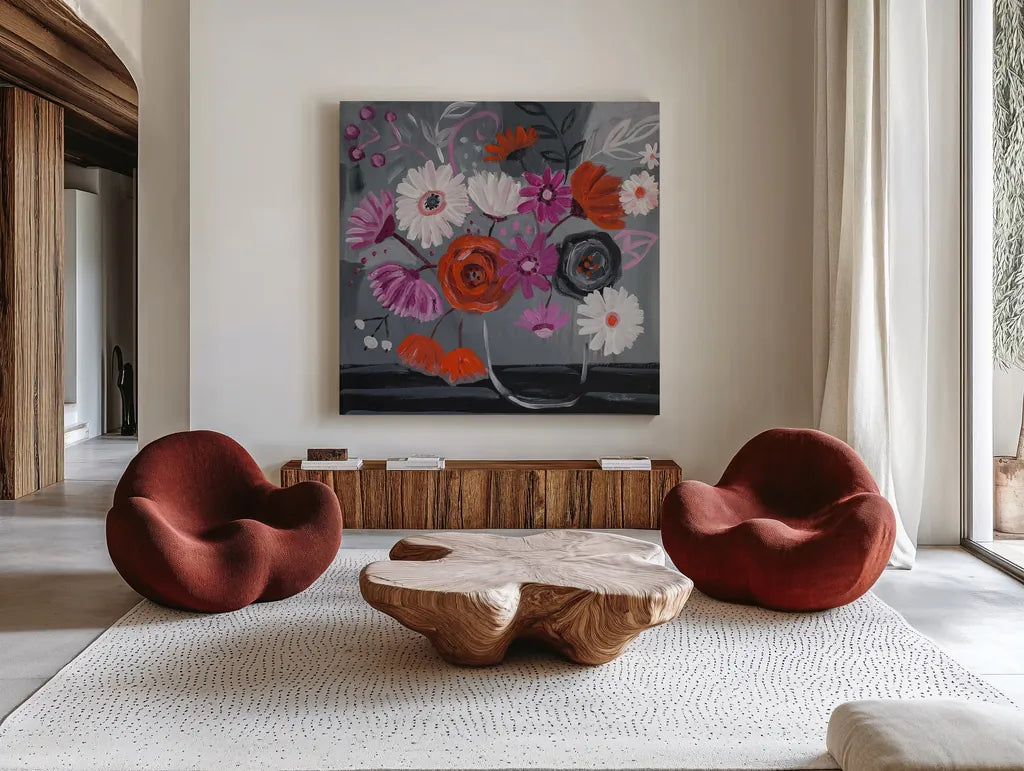 After Hours by Farida Zaman. Shown as extra-large giant wall art in a modern living room. Available as an archival giclee rolled canvas, fine art paper, or poster print. SKU 38708a.