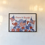 America the Beautiful I by Farida Zaman. shown as a paper print in a black flame. Available as a archival giclee rolled canvas, fine art paper, or poster print. SKU 47535i.