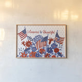 America the Beautiful I by Farida Zaman. shown as a paper print in a natural frame. Available as a archival giclee rolled canvas, fine art paper, or poster print. SKU 47535i.