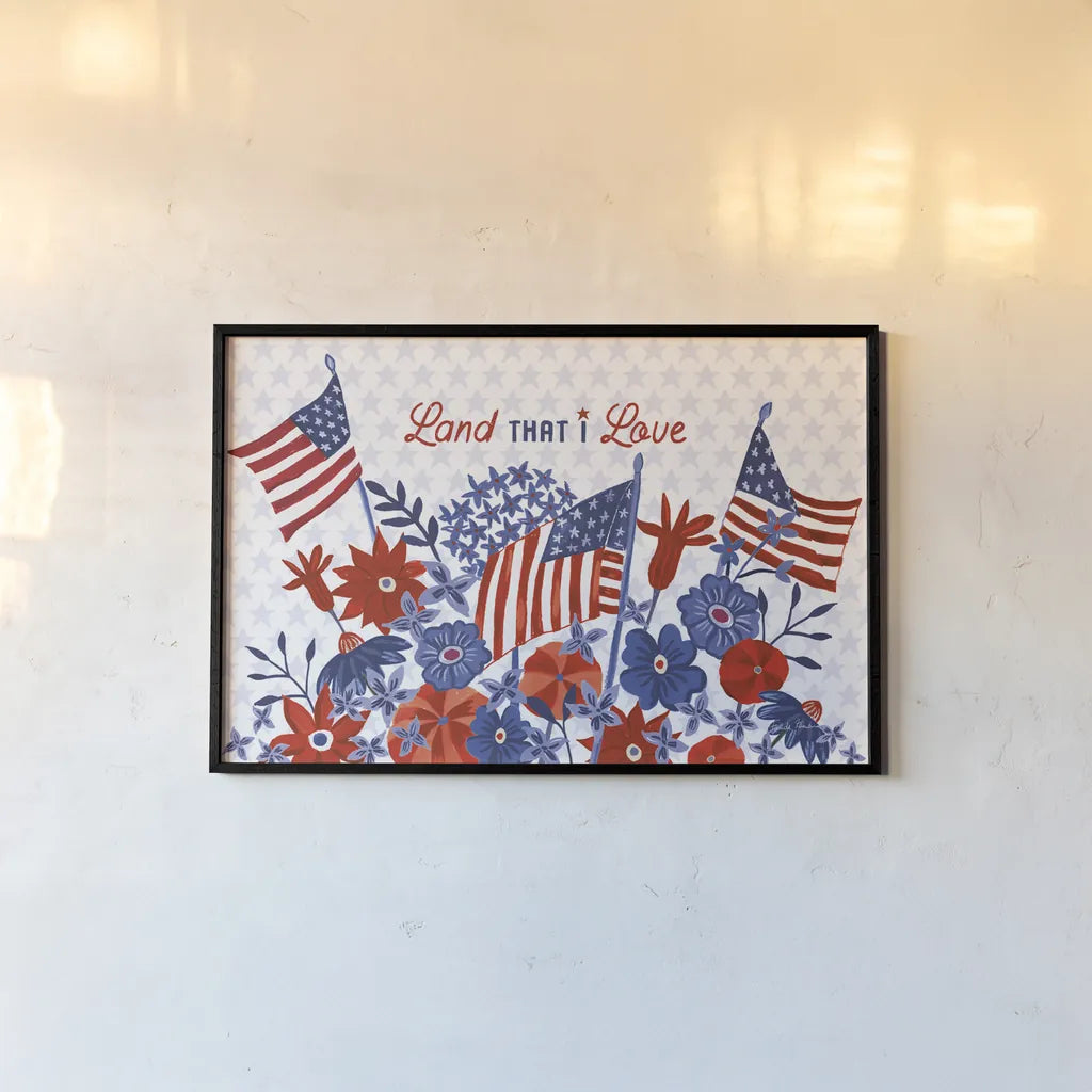 America the Beautiful I Love by Farida Zaman. shown as a paper print in a black flame. Available as a archival giclee rolled canvas, fine art paper, or poster print. SKU 71384i.