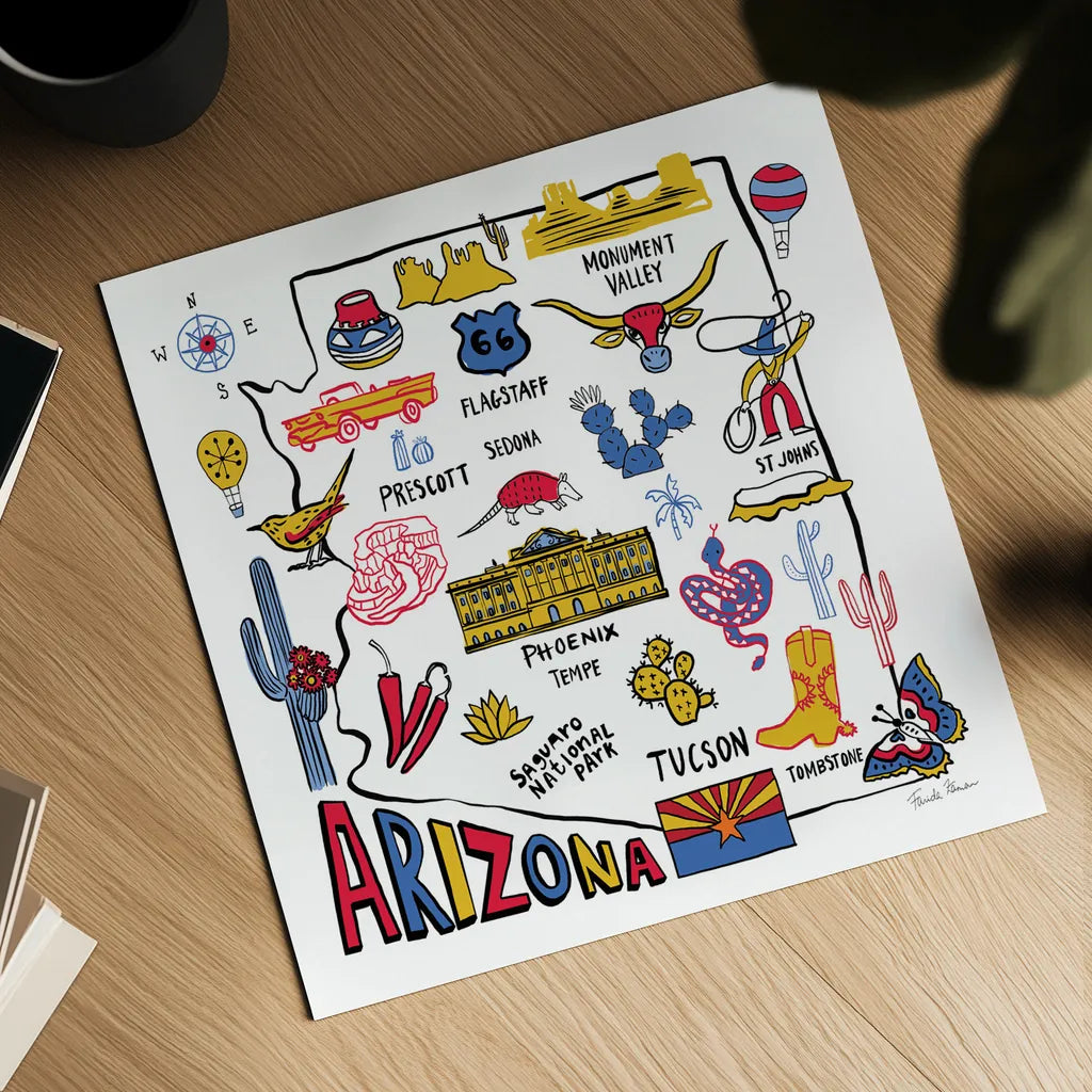 Arizona by Farida Zaman. Shown as a detailed flat fine art print, highlighting archival giclee quality. Available as an archival giclee rolled canvas, fine art paper, or poster print. SKU 68459a.