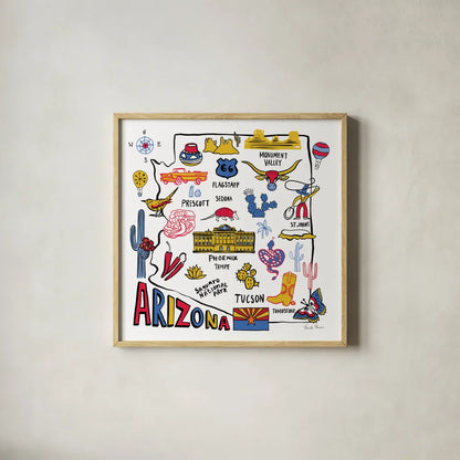 Arizona by Farida Zaman. Shown in a natural wood glass frame for a timeless modern aesthetic. Available as an archival giclee rolled canvas, fine art paper, or poster print. SKU 68459a.