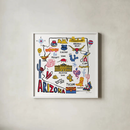 Arizona by Farida Zaman. Shown in a crisp white glass frame for a clean and minimalist style. Available as an archival giclee rolled canvas, fine art paper, or poster print. SKU 68459a.