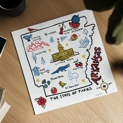 Arkansas by Farida Zaman. Shown as a detailed flat fine art print, highlighting archival giclee quality. Available as an archival giclee rolled canvas, fine art paper, or poster print. SKU 87821a.