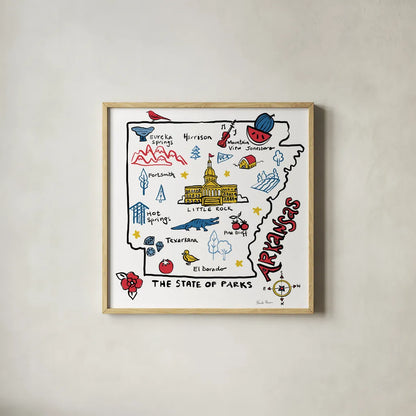 Arkansas by Farida Zaman. Shown in a natural wood glass frame for a timeless modern aesthetic. Available as an archival giclee rolled canvas, fine art paper, or poster print. SKU 87821a.