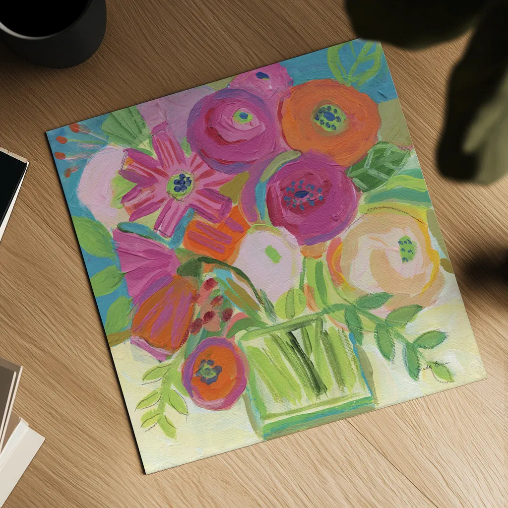 Artistic Bouquet by Farida Zaman. Shown as a detailed flat fine art print, highlighting archival giclee quality. Available as an archival giclee rolled canvas, fine art paper, or poster print. SKU 96314a.