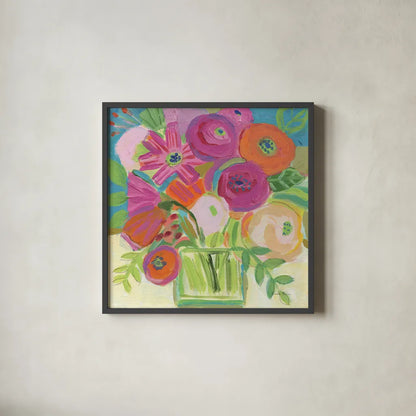 Artistic Bouquet by Farida Zaman. Shown in a sleek black glass frame for a contemporary gallery look. Available as an archival giclee rolled canvas, fine art paper, or poster print. SKU 96314a.
