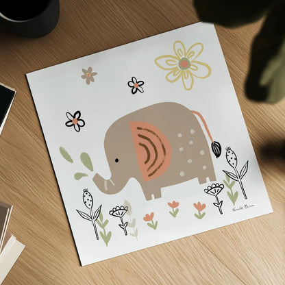 Baby Elephant by Farida Zaman. Shown as a detailed flat fine art print, highlighting archival giclee quality. Available as an archival giclee rolled canvas, fine art paper, or poster print. SKU 90257a.