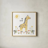 Baby Giraffe by Farida Zaman. Shown in a natural wood glass frame for a timeless modern aesthetic. Available as an archival giclee rolled canvas, fine art paper, or poster print. SKU 90254a.