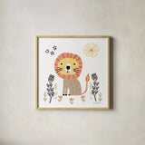 Baby Lion by Farida Zaman. Shown in a natural wood glass frame for a timeless modern aesthetic. Available as an archival giclee rolled canvas, fine art paper, or poster print. SKU 90256a.