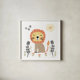 Baby Lion by Farida Zaman. Shown in a crisp white glass frame for a clean and minimalist style. Available as an archival giclee rolled canvas, fine art paper, or poster print. SKU 90256a.