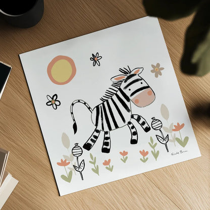 Baby Zebra by Farida Zaman. Shown as a detailed flat fine art print, highlighting archival giclee quality. Available as an archival giclee rolled canvas, fine art paper, or poster print. SKU 90255a.