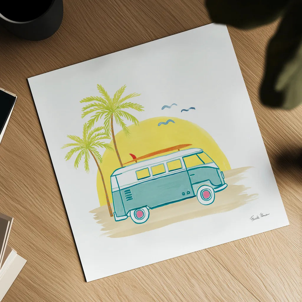 Beach Cruiser I by Farida Zaman. Shown as a detailed flat fine art print, highlighting archival giclee quality. Available as an archival giclee rolled canvas, fine art paper, or poster print. SKU 72532a.