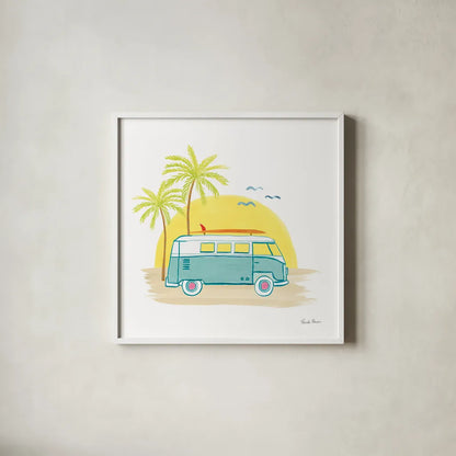 Beach Cruiser I by Farida Zaman. Shown in a crisp white glass frame for a clean and minimalist style. Available as an archival giclee rolled canvas, fine art paper, or poster print. SKU 72532a.