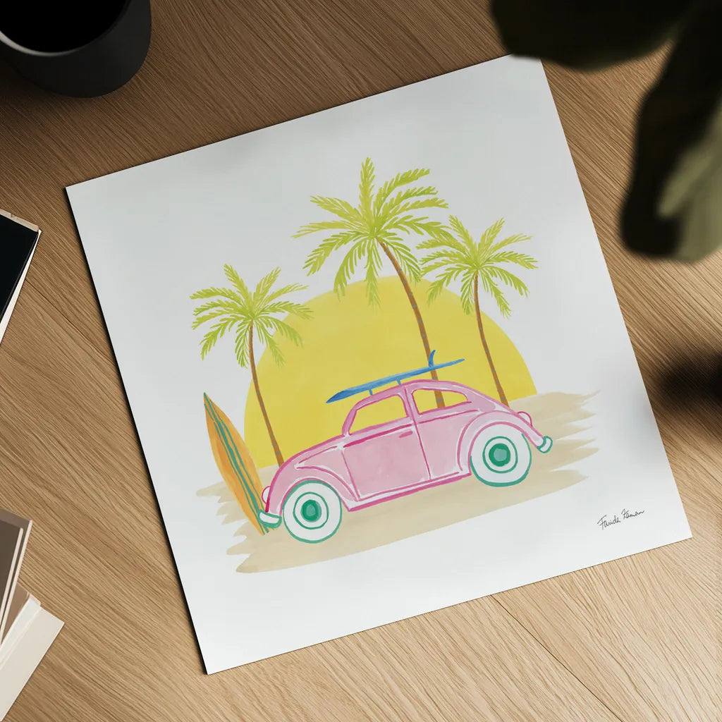 Beach Cruiser II by Farida Zaman. Shown as a detailed flat fine art print, highlighting archival giclee quality. Available as an archival giclee rolled canvas, fine art paper, or poster print. SKU 72533a.
