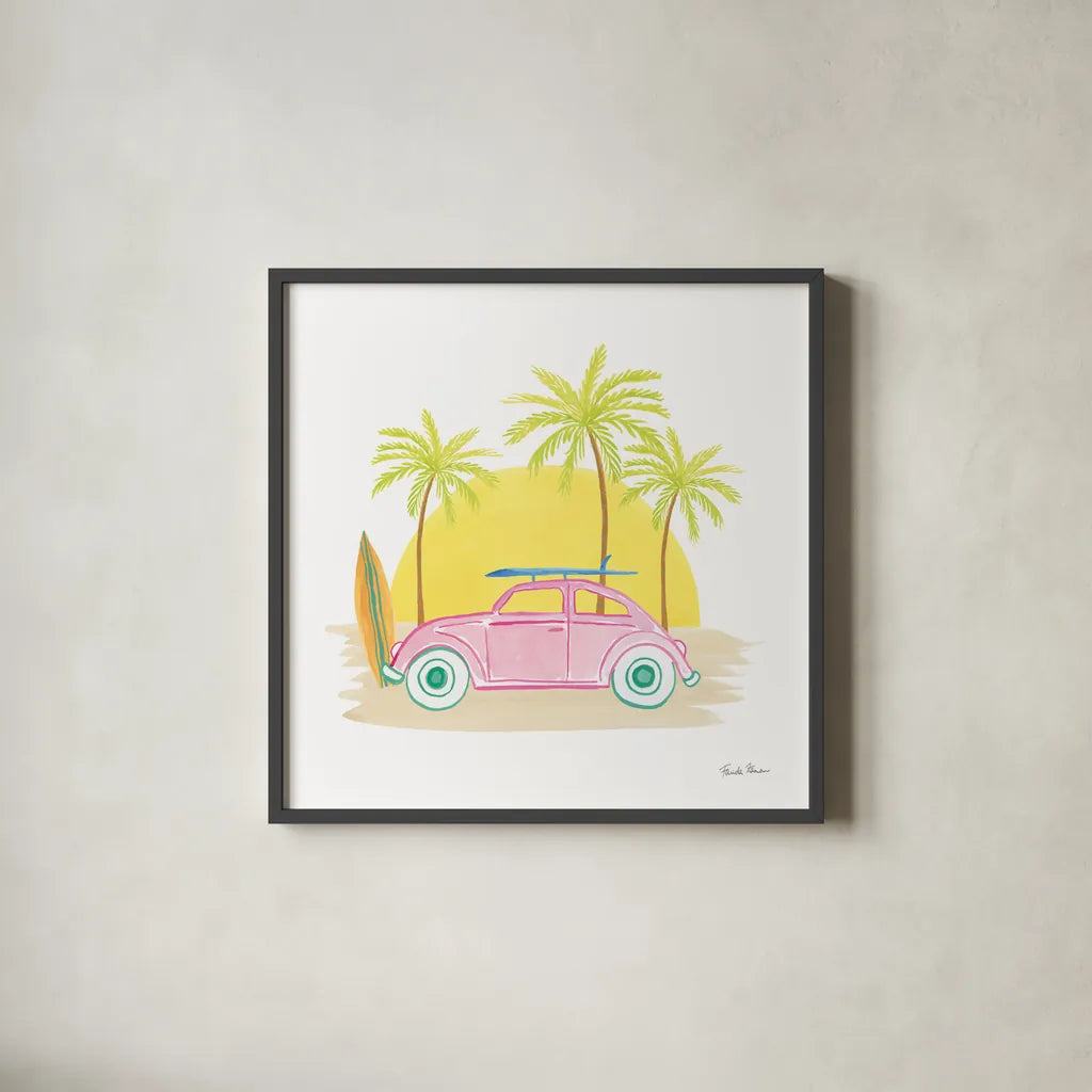 Beach Cruiser II by Farida Zaman. Shown in a sleek black glass frame for a contemporary gallery look. Available as an archival giclee rolled canvas, fine art paper, or poster print. SKU 72533a.