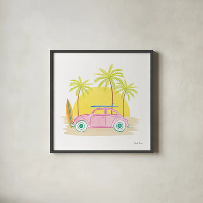 Beach Cruiser II by Farida Zaman. Shown in a sleek black glass frame for a contemporary gallery look. Available as an archival giclee rolled canvas, fine art paper, or poster print. SKU 72533a.