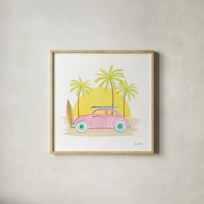 Beach Cruiser II by Farida Zaman. Shown in a natural wood glass frame for a timeless modern aesthetic. Available as an archival giclee rolled canvas, fine art paper, or poster print. SKU 72533a.