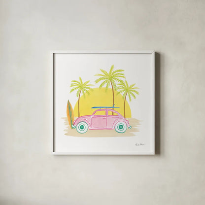 Beach Cruiser II by Farida Zaman. Shown in a crisp white glass frame for a clean and minimalist style. Available as an archival giclee rolled canvas, fine art paper, or poster print. SKU 72533a.