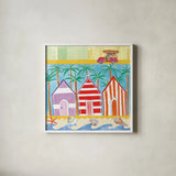 Beach Living I by Farida Zaman. Shown in a crisp white glass frame for a clean and minimalist style. Available as an archival giclee rolled canvas, fine art paper, or poster print. SKU 33258a.