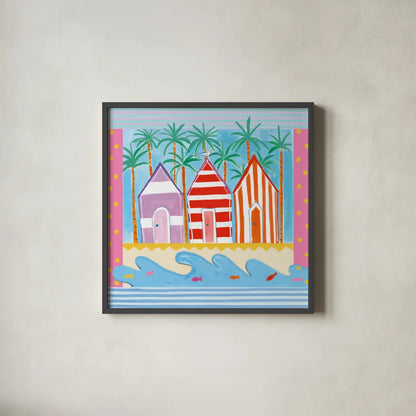 Beach Living II by Farida Zaman. Shown in a sleek black glass frame for a contemporary gallery look. Available as an archival giclee rolled canvas, fine art paper, or poster print. SKU 33259a.