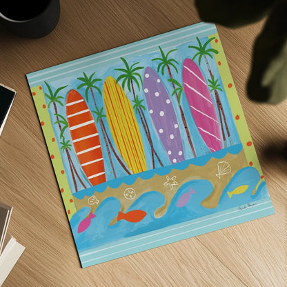 Beach Living V by Farida Zaman. Shown as a detailed flat fine art print, highlighting archival giclee quality. Available as an archival giclee rolled canvas, fine art paper, or poster print. SKU 73130a.