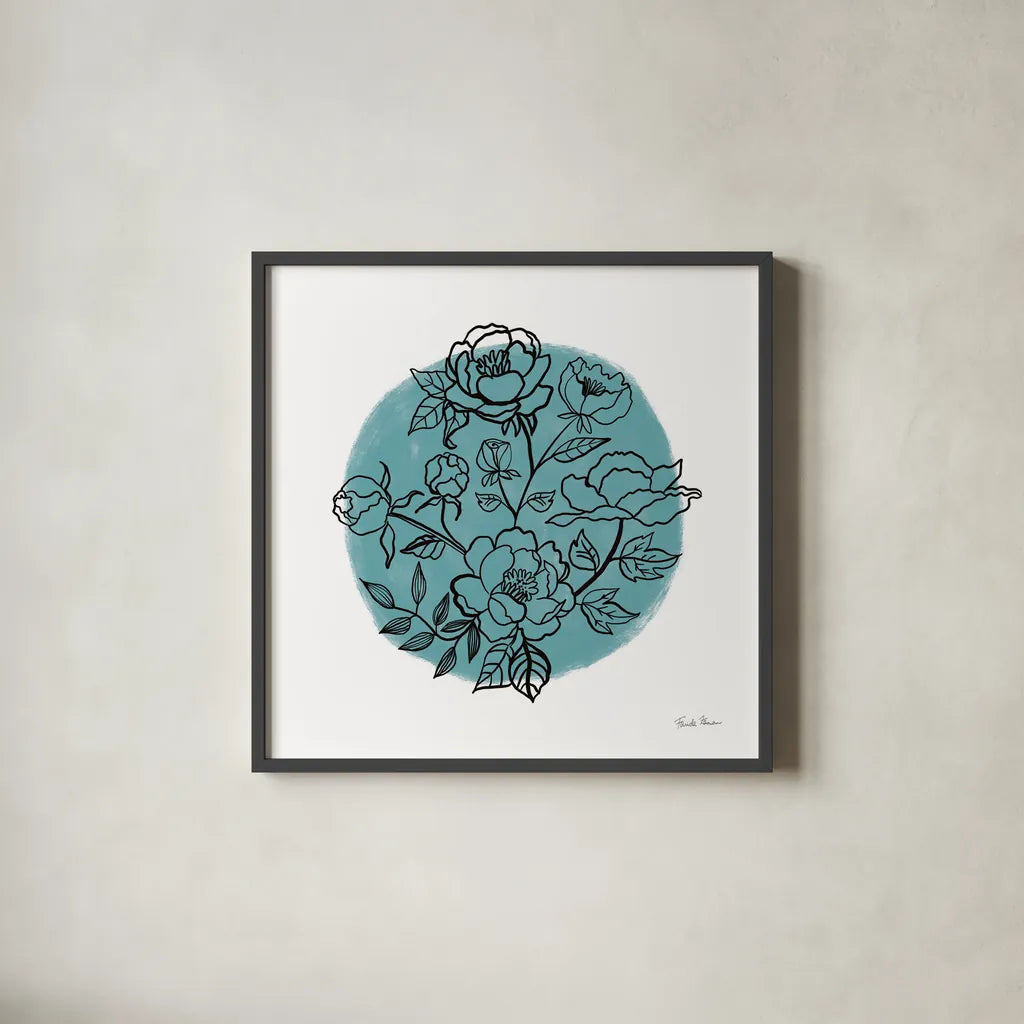 Black and White Botanical I by Farida Zaman. Shown in a sleek black glass frame for a contemporary gallery look. Available as an archival giclee rolled canvas, fine art paper, or poster print. SKU 61601a.