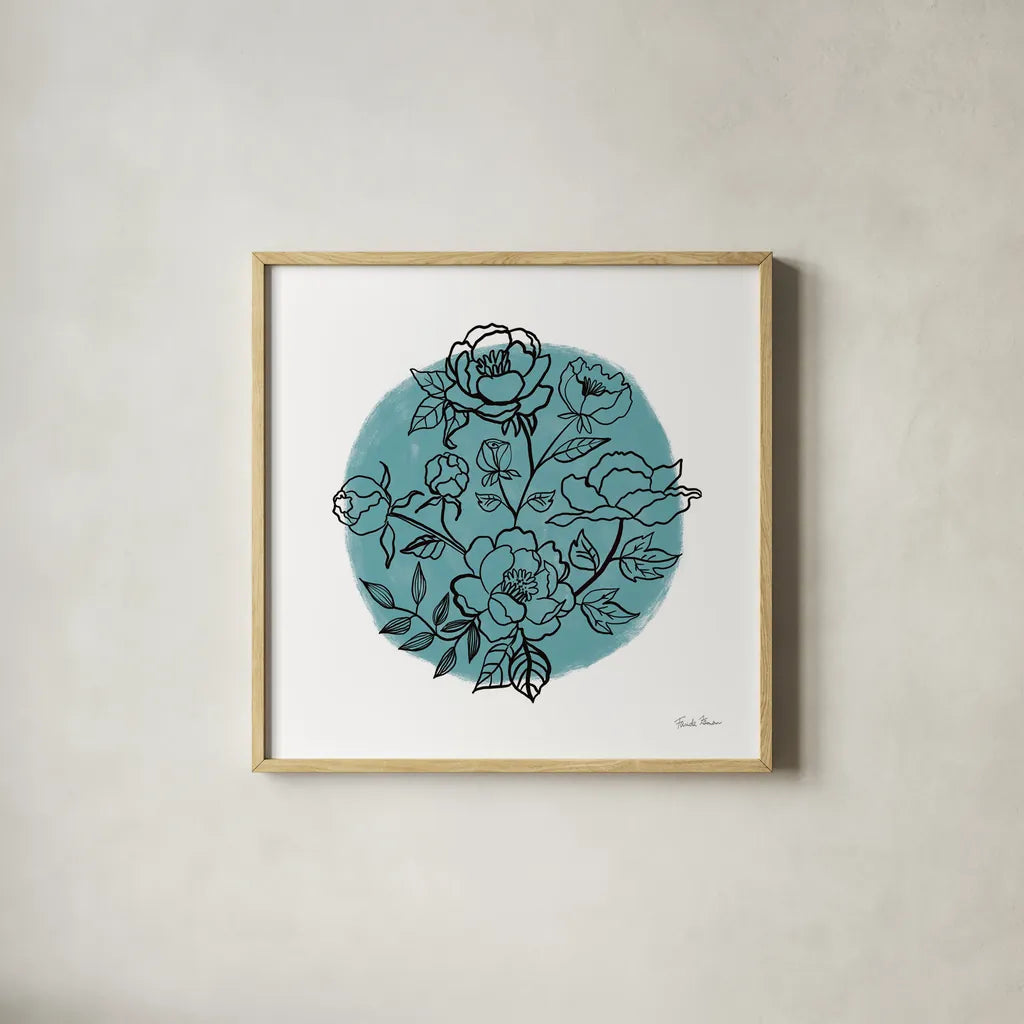 Black and White Botanical I by Farida Zaman. Shown in a natural wood glass frame for a timeless modern aesthetic. Available as an archival giclee rolled canvas, fine art paper, or poster print. SKU 61601a.