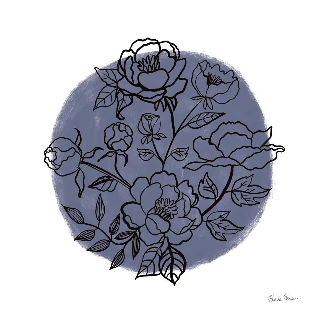 Black and White Botanical I Navy by Farida Zaman. SKU 65149a. Archival Giclee Fine art print for wall decor.