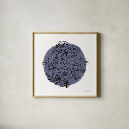 Black and White Botanical I Navy by Farida Zaman. Shown in a natural wood glass frame for a timeless modern aesthetic. Available as an archival giclee rolled canvas, fine art paper, or poster print. SKU 65149a.