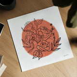 Black and White Botanical II Fiesta by Farida Zaman. Shown as a detailed flat fine art print, highlighting archival giclee quality. Available as an archival giclee rolled canvas, fine art paper, or poster print. SKU 65150a.