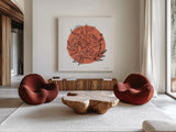 Black and White Botanical II Fiesta by Farida Zaman. Shown as extra-large giant wall art in a modern living room. Available as an archival giclee rolled canvas, fine art paper, or poster print. SKU 65150a.