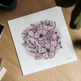 Black and White Botanical III by Farida Zaman. Shown as a detailed flat fine art print, highlighting archival giclee quality. Available as an archival giclee rolled canvas, fine art paper, or poster print. SKU 61603a.