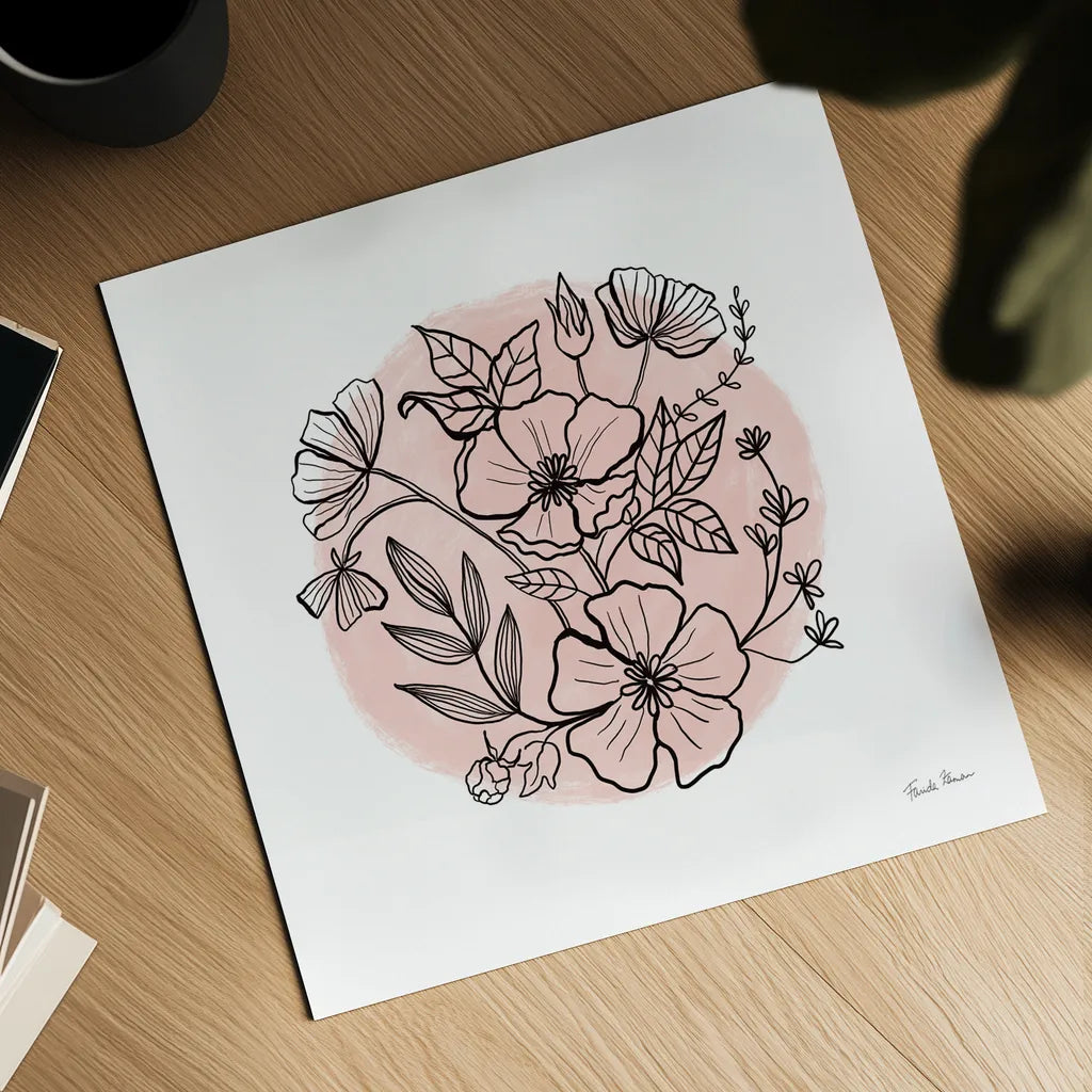 Black and White Botanical III Rose by Farida Zaman. Shown as a detailed flat fine art print, highlighting archival giclee quality. Available as an archival giclee rolled canvas, fine art paper, or poster print. SKU 65151a.
