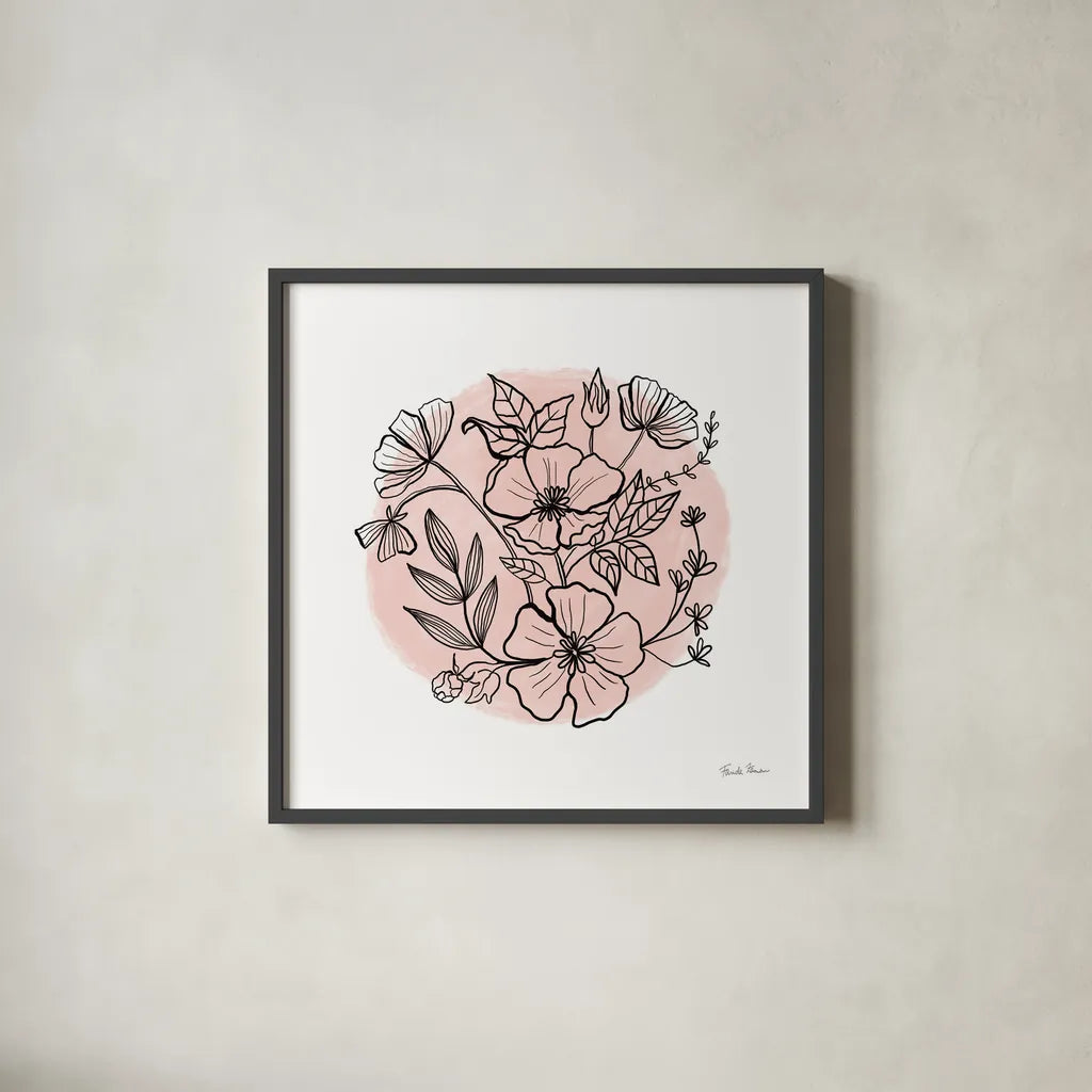 Black and White Botanical III Rose by Farida Zaman. Shown in a sleek black glass frame for a contemporary gallery look. Available as an archival giclee rolled canvas, fine art paper, or poster print. SKU 65151a.