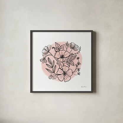 Black and White Botanical III Rose by Farida Zaman. Shown in a sleek black glass frame for a contemporary gallery look. Available as an archival giclee rolled canvas, fine art paper, or poster print. SKU 65151a.