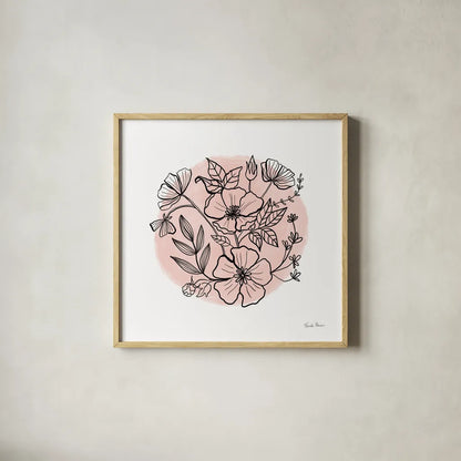 Black and White Botanical III Rose by Farida Zaman. Shown in a natural wood glass frame for a timeless modern aesthetic. Available as an archival giclee rolled canvas, fine art paper, or poster print. SKU 65151a.