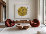 Black and White Botanical IV by Farida Zaman. Shown as extra-large giant wall art in a modern living room. Available as an archival giclee rolled canvas, fine art paper, or poster print. SKU 61604a.