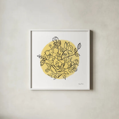 Black and White Botanical IV Sunshine by Farida Zaman. Shown in a crisp white glass frame for a clean and minimalist style. Available as an archival giclee rolled canvas, fine art paper, or poster print. SKU 65152a.